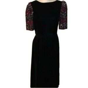 Nuit Dress Womens Vintage Velvet Low Back Pink Puff Sleeve Made In USA Black